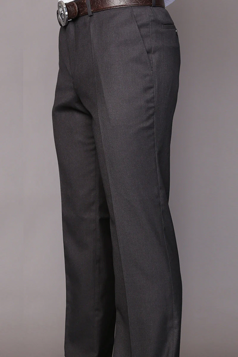 Men's 100% Wool Modern Fit Flat Front Dress Pant in Charcoal Grey