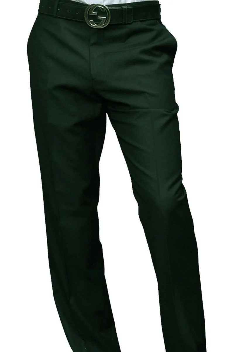 Men's 100% Wool Modern Fit Flat Front Dress Pant in Hunter Green