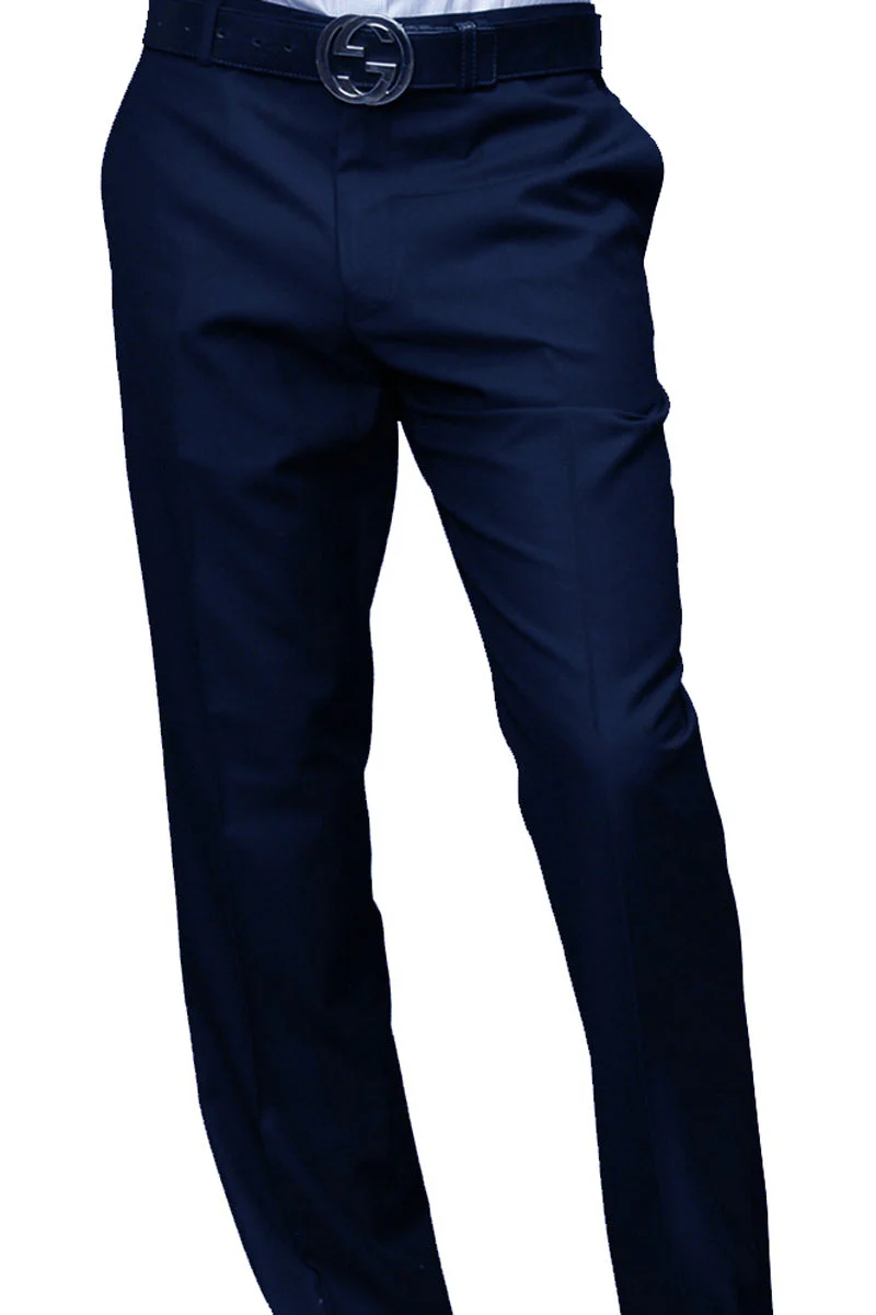Men's 100% Wool Modern Fit Flat Front Dress Pant in Sappire Blue