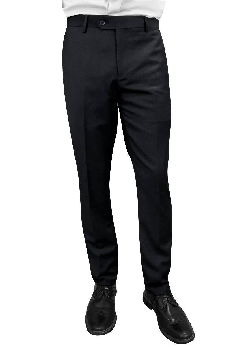 Men's 100% Wool Slim Fit Flat Front Dress Pant in Black