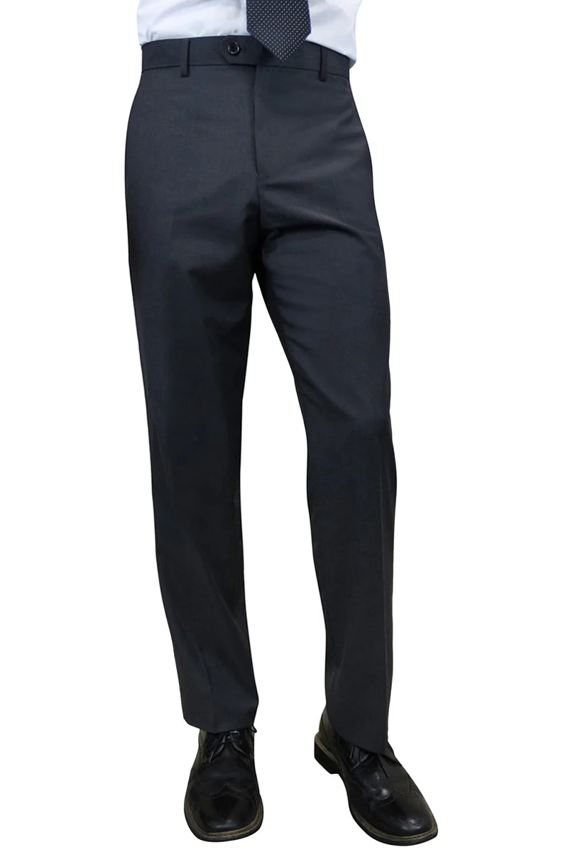 Men's 100% Wool Slim Fit Flat Front Dress Pant in Charcoal Grey