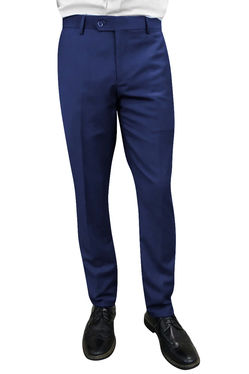 Men's 100% Wool Slim Fit Flat Front Dress Pant in Sapphire Blue