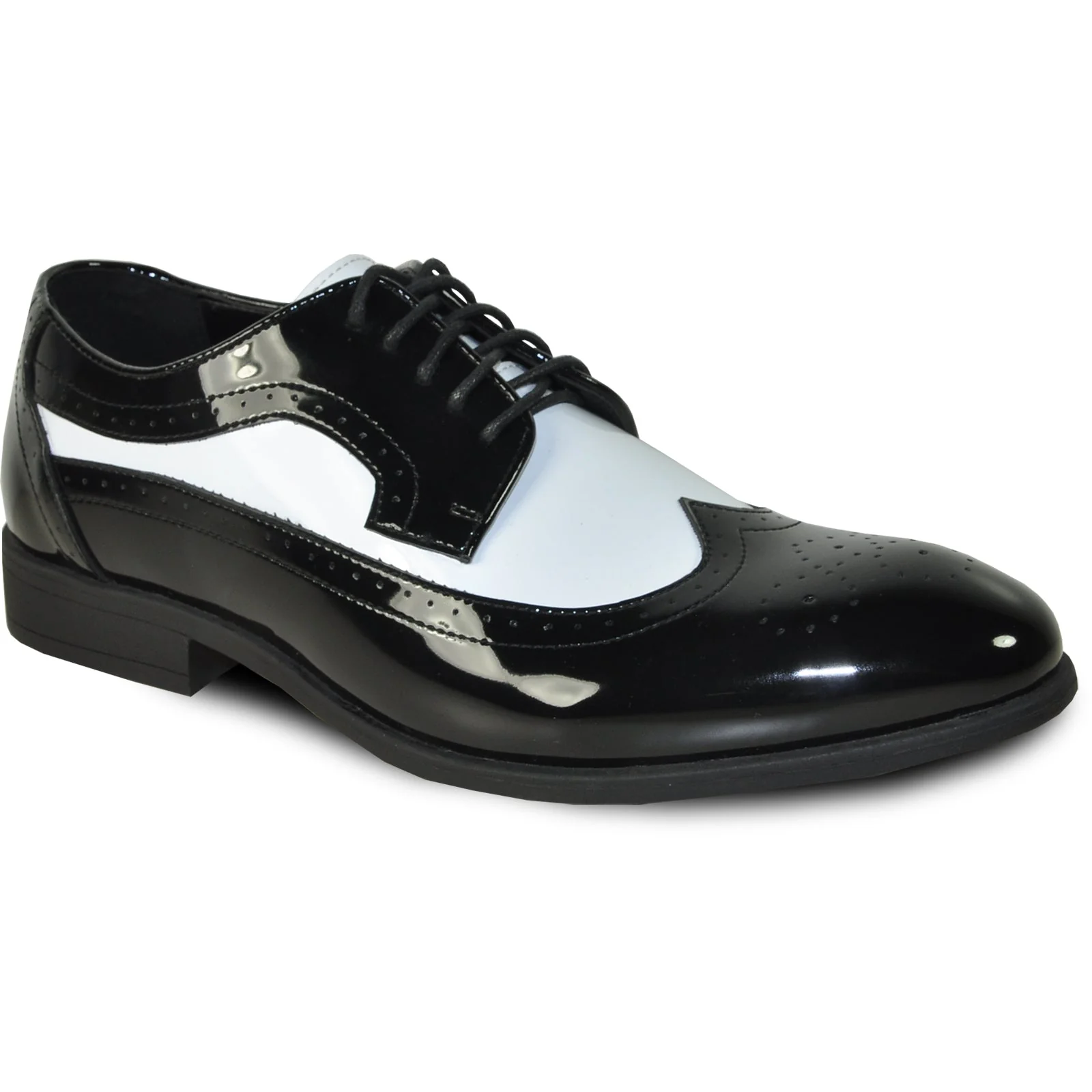 Mens 1920's Gangster Wingtip Dress Shoe in Black and White