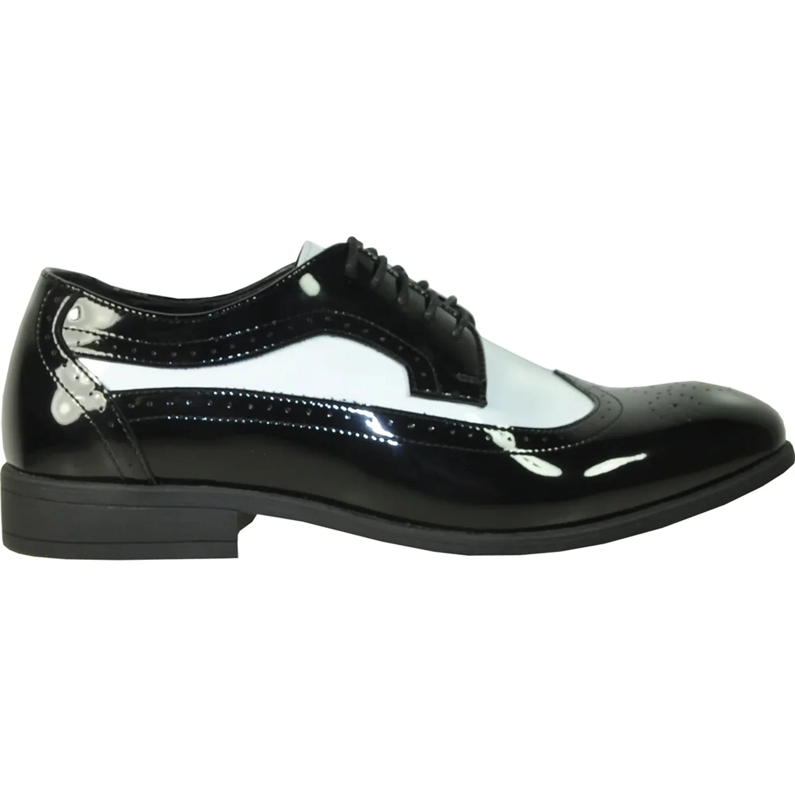Mens 1920's Gangster Wingtip Dress Shoe in Black and White - Image 2