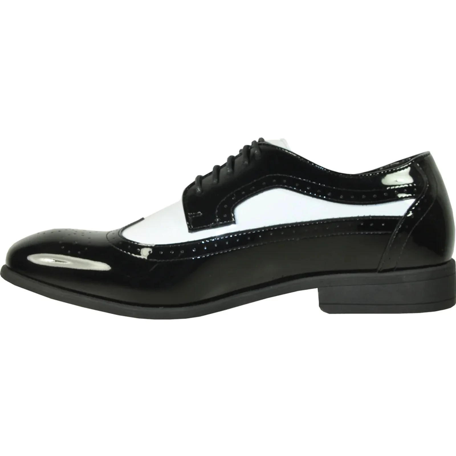 Mens 1920's Gangster Wingtip Dress Shoe in Black and White - Image 3