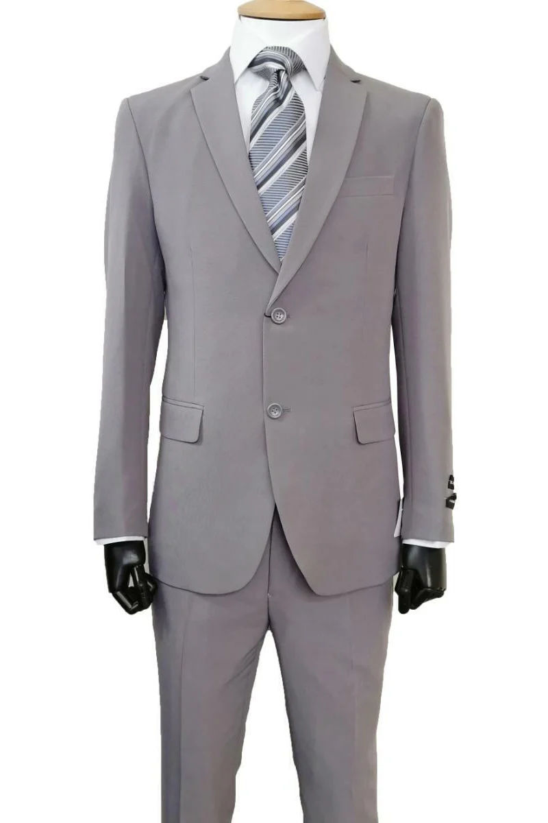 Mens 2 Button Classic Fit Basic Poplin Suit in Grey