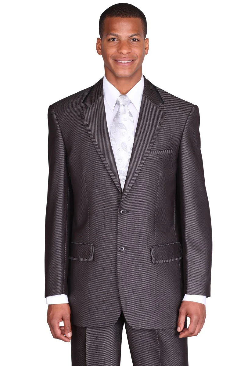 Mens 2 Button Diagonal Shiny Sharkskin Suit in Black