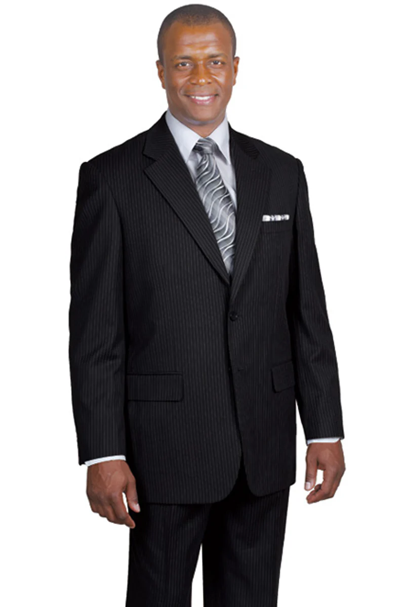 Mens 2 Button Modern Fit Banker Pinstripe Suit in Black