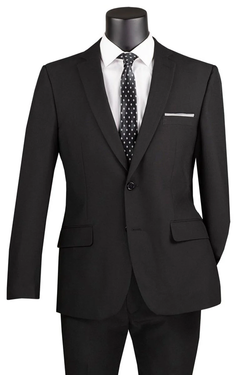 Men's 2 Button Slim Fit Poplin Suit in Black