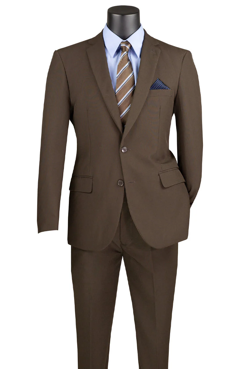 Men's 2 Button Slim Fit Poplin Suit in Brown - Image 2