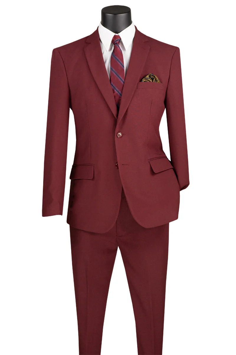 Men's 2 Button Slim Fit Poplin Suit in Burgundy - Image 2