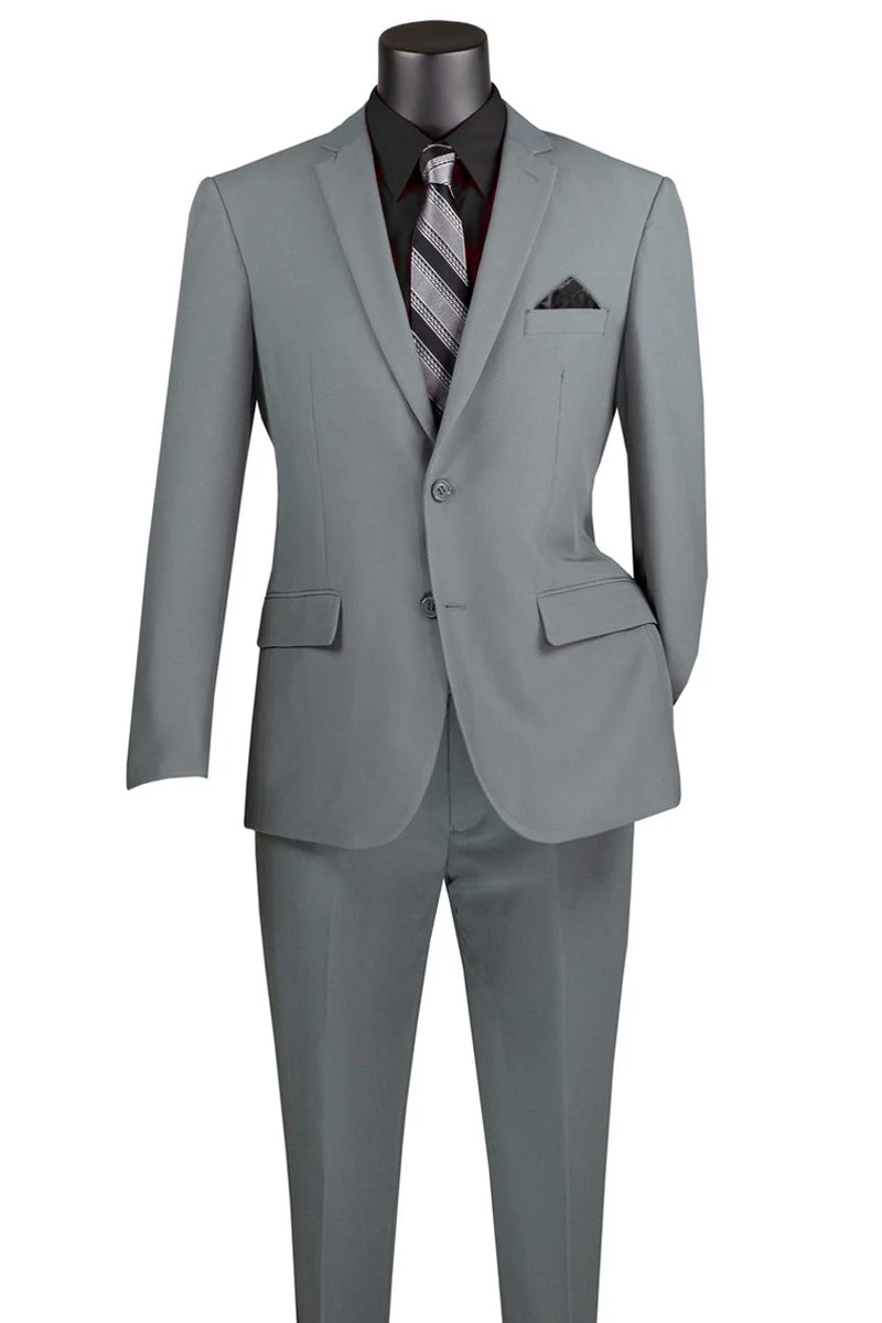 Men's 2 Button Slim Fit Poplin Suit in Grey - Image 2
