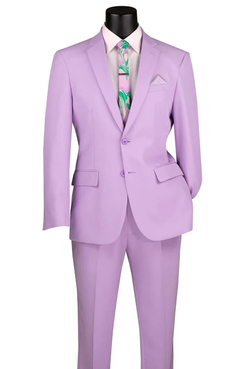 Men's 2 Button Slim Fit Poplin Suit in Lavender - Image 2