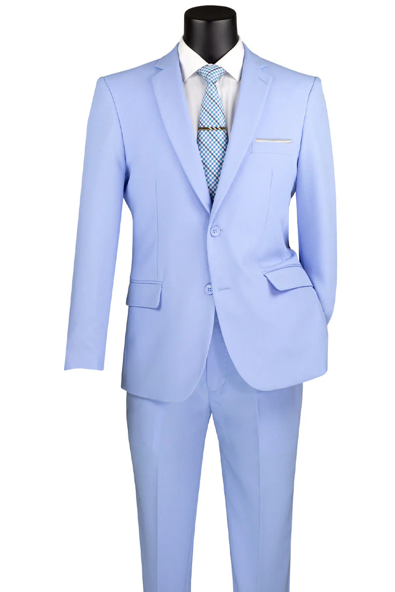 Men's 2 Button Slim Fit Poplin Suit in Light Sky Blue - Image 2