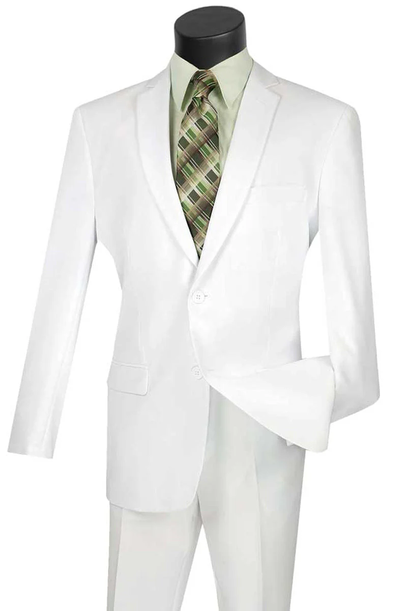Mens 2 Button Slim Fit Poplin Suit in White | CLOSE OUT 46R