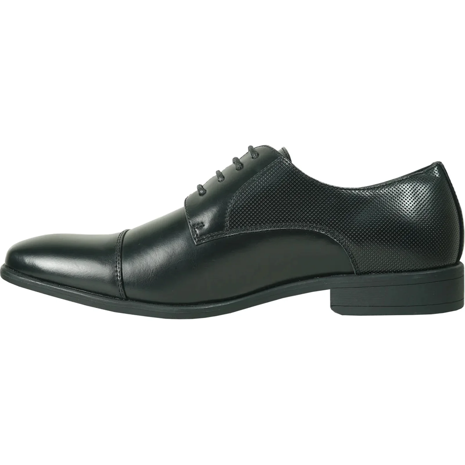 Mens Antique Cap Toe Lace Up Oxford Dress Shoe in Black - Image 3