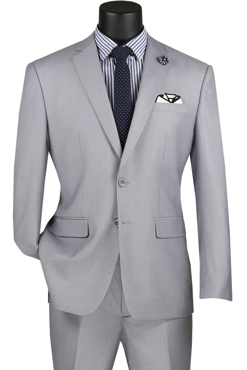 Mens Basic 2 Button Modern Fit Suit in Light Grey | CLOSE OUT 46R 50L