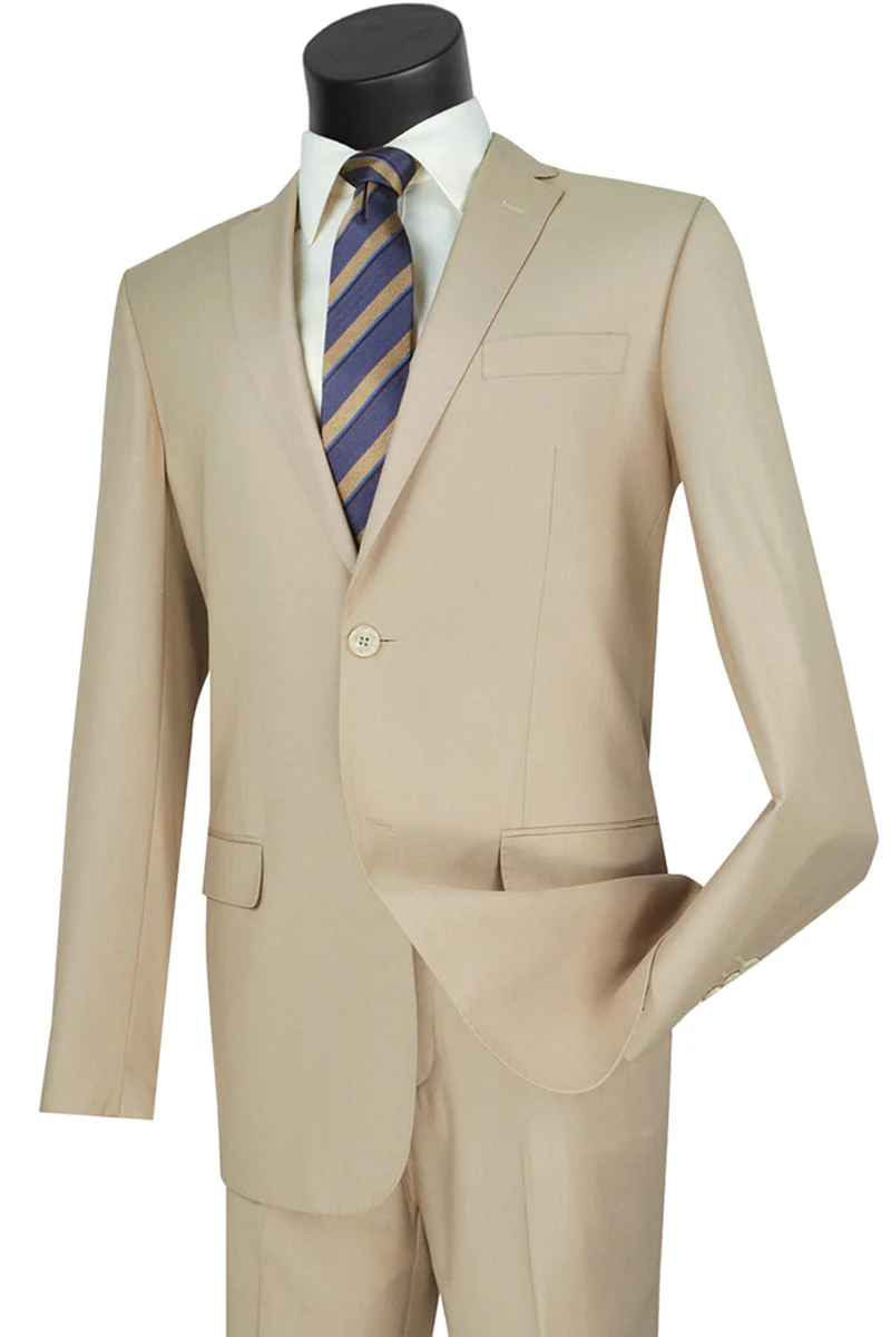 Mens Basic 2 Button Modern Fit Suit in Tan | CLOSE OUT 40S