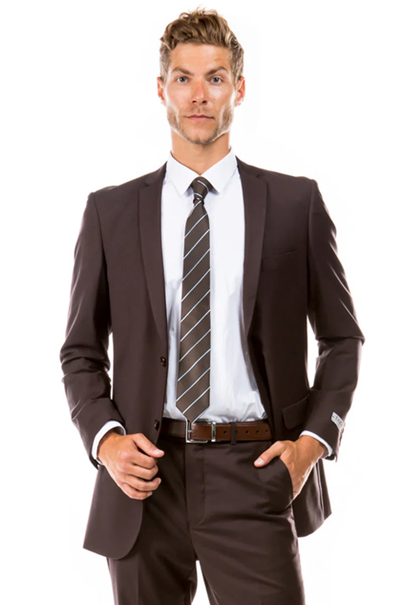 Men's Basic 2 Button Slim Fit Wedding Suit in Brown | CLOSE OUT 40R