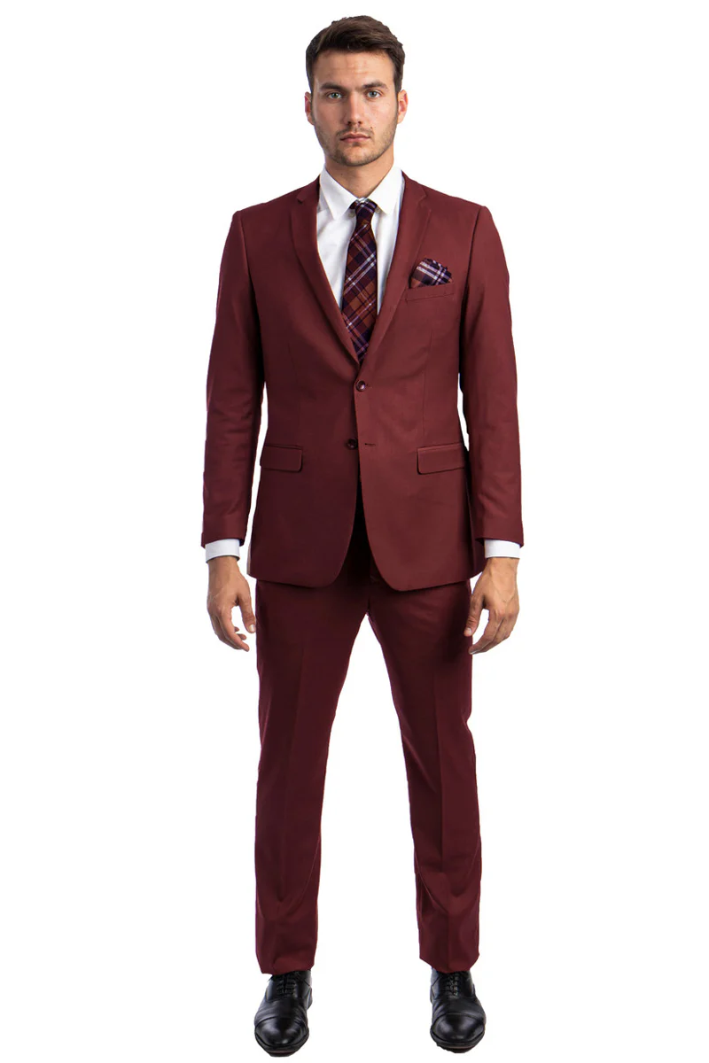 Men's Basic 2 Button Slim Fit Wedding Suit in Burgundy - Image 2