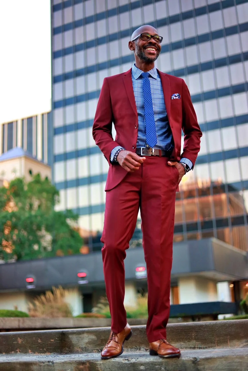Men's Basic 2 Button Slim Fit Wedding Suit in Burgundy - Image 6