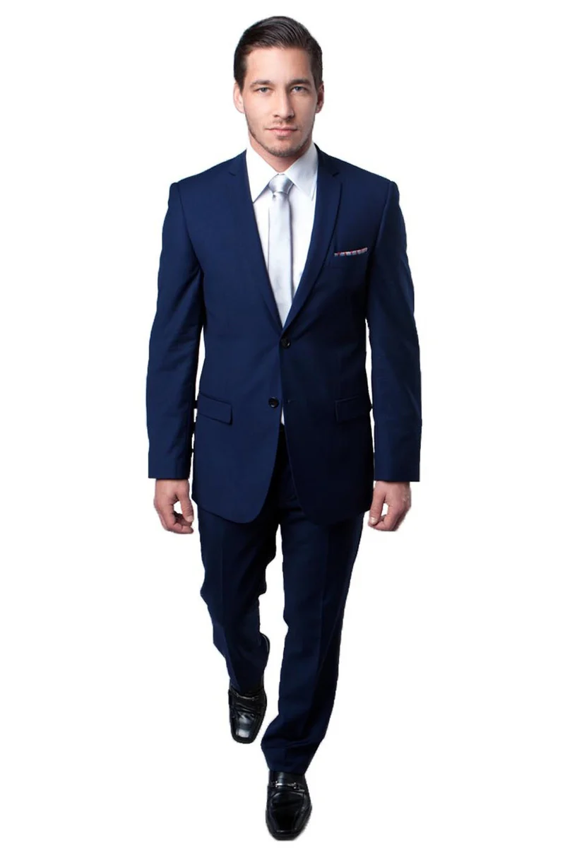 Men's Basic 2 Button Slim Fit Wedding Suit in Dark Blue - Image 2