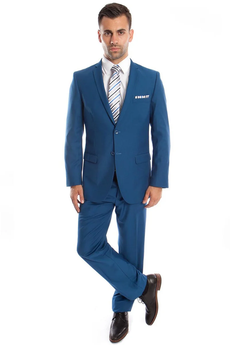 Men's Basic 2 Button Slim Fit Wedding Suit in French Blue - Image 2