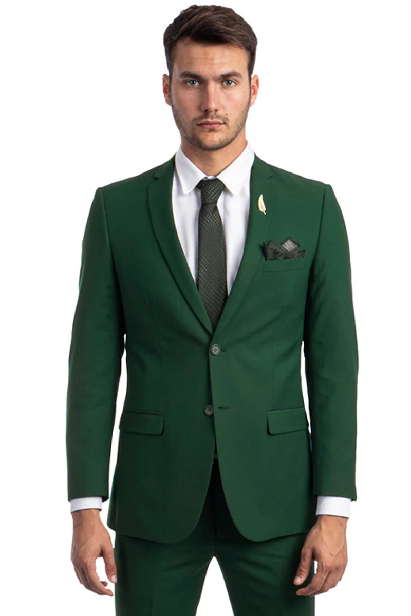 Men's Basic 2 Button Slim Fit Wedding Suit in Hunter Green | CLOSE OUT 38R