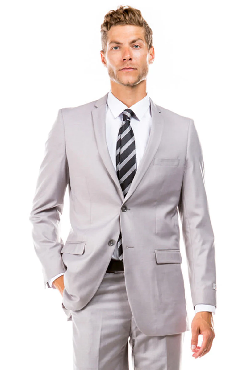 Men's Basic 2 Button Slim Fit Wedding Suit in Light Grey | CLOSE OUT 38R
