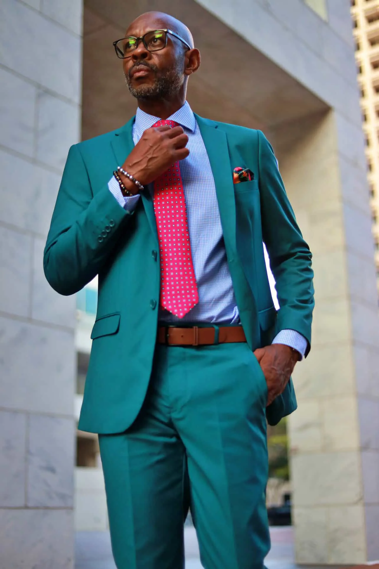 Men's Basic 2 Button Slim Fit Wedding Suit in Teal Green - Image 4