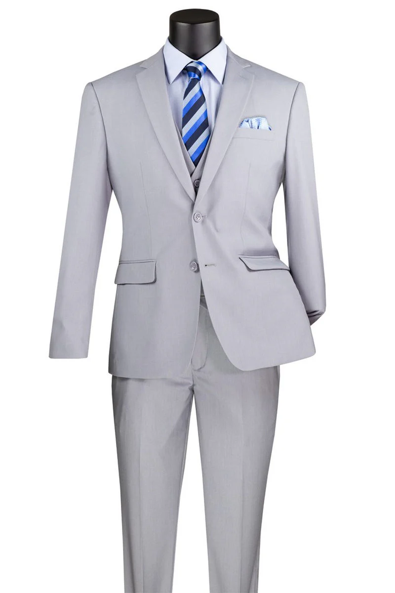 Men's Basic 2 Button Vested Slim Fit Suit in Light Grey - Image 2