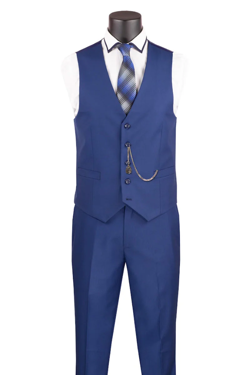 Men's Basic 2 Button Vested Slim Fit Suit in Twilight Blue - Image 2