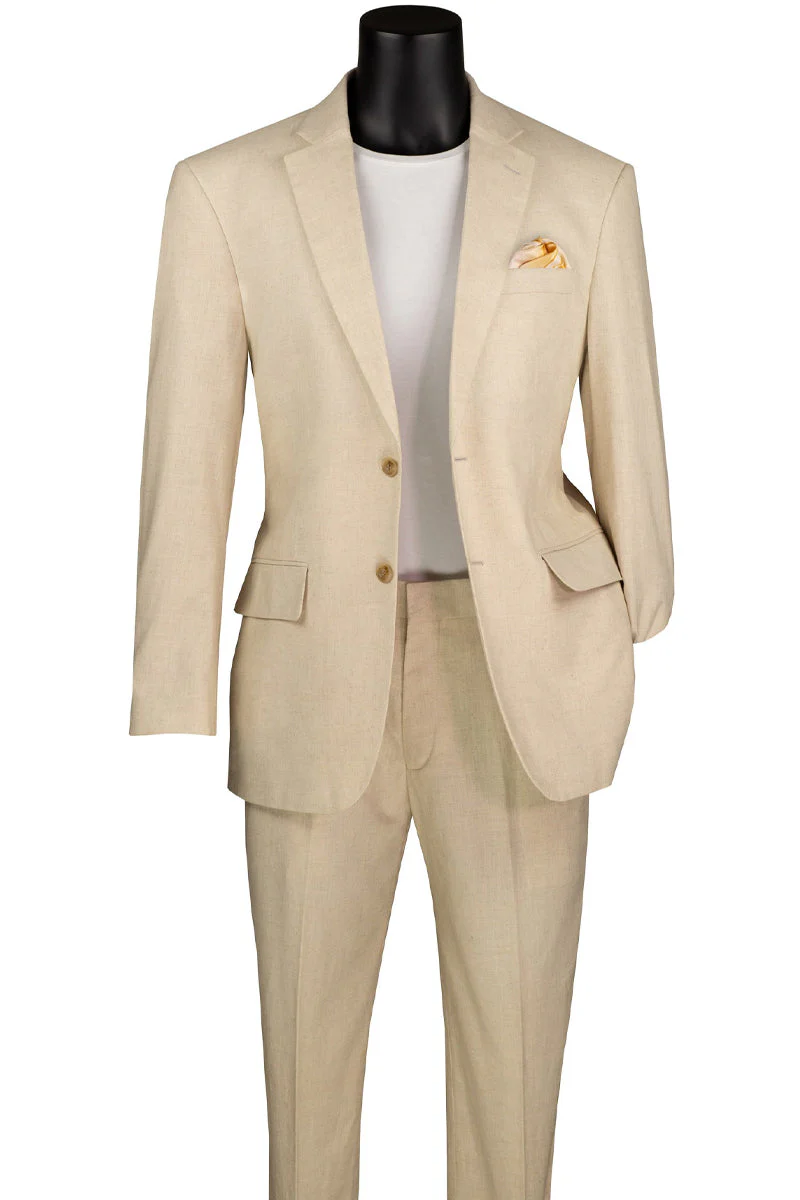 Men's Basic Modern Fit Summer Linen & Cotton Suit in Tan - Image 2