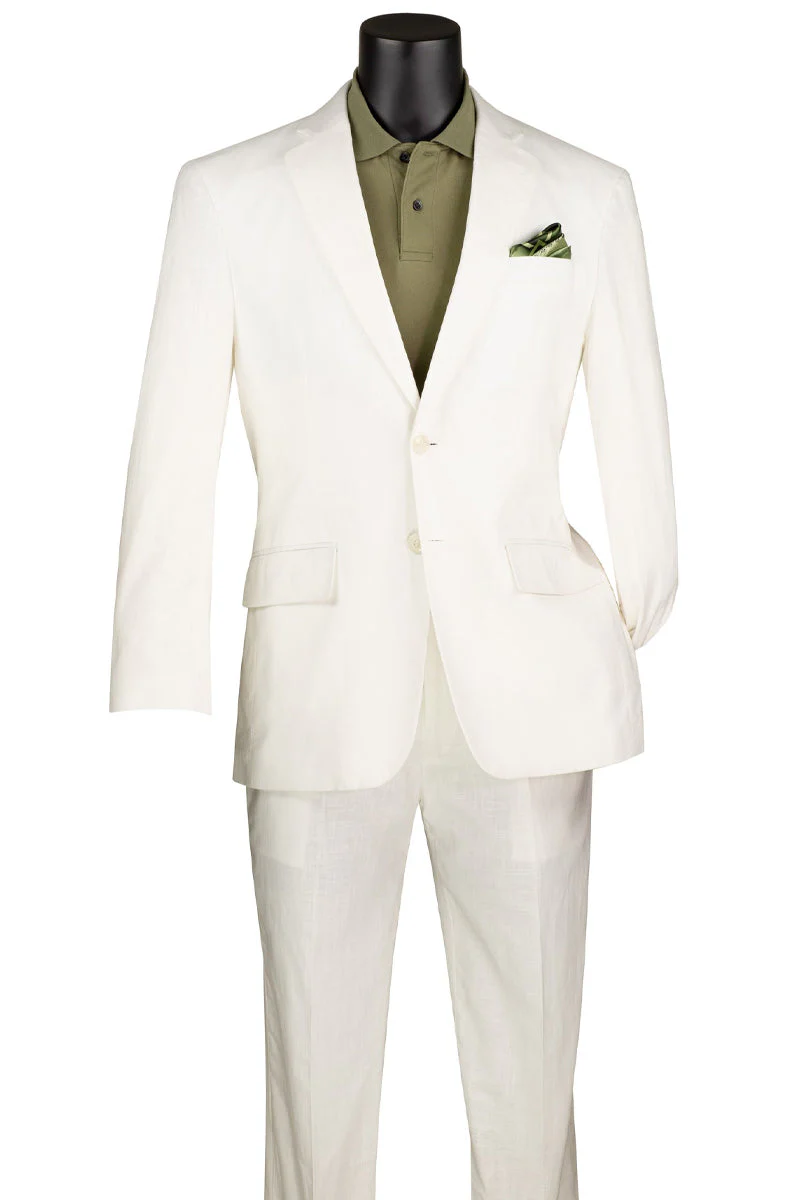 Men's Basic Modern Fit Summer Linen & Cotton Suit in White - Image 2