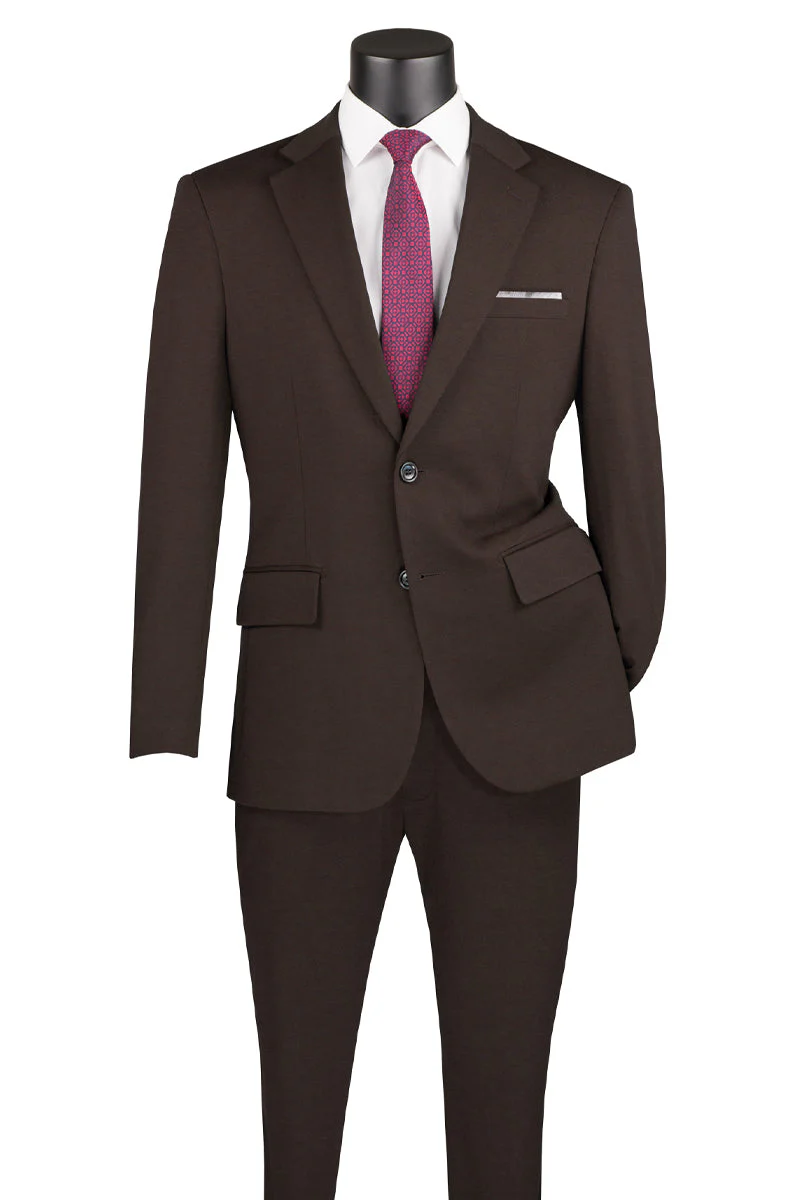 Men's Basic Slim Fit Ultra Stretch Wedding Suit in Brown - Image 2