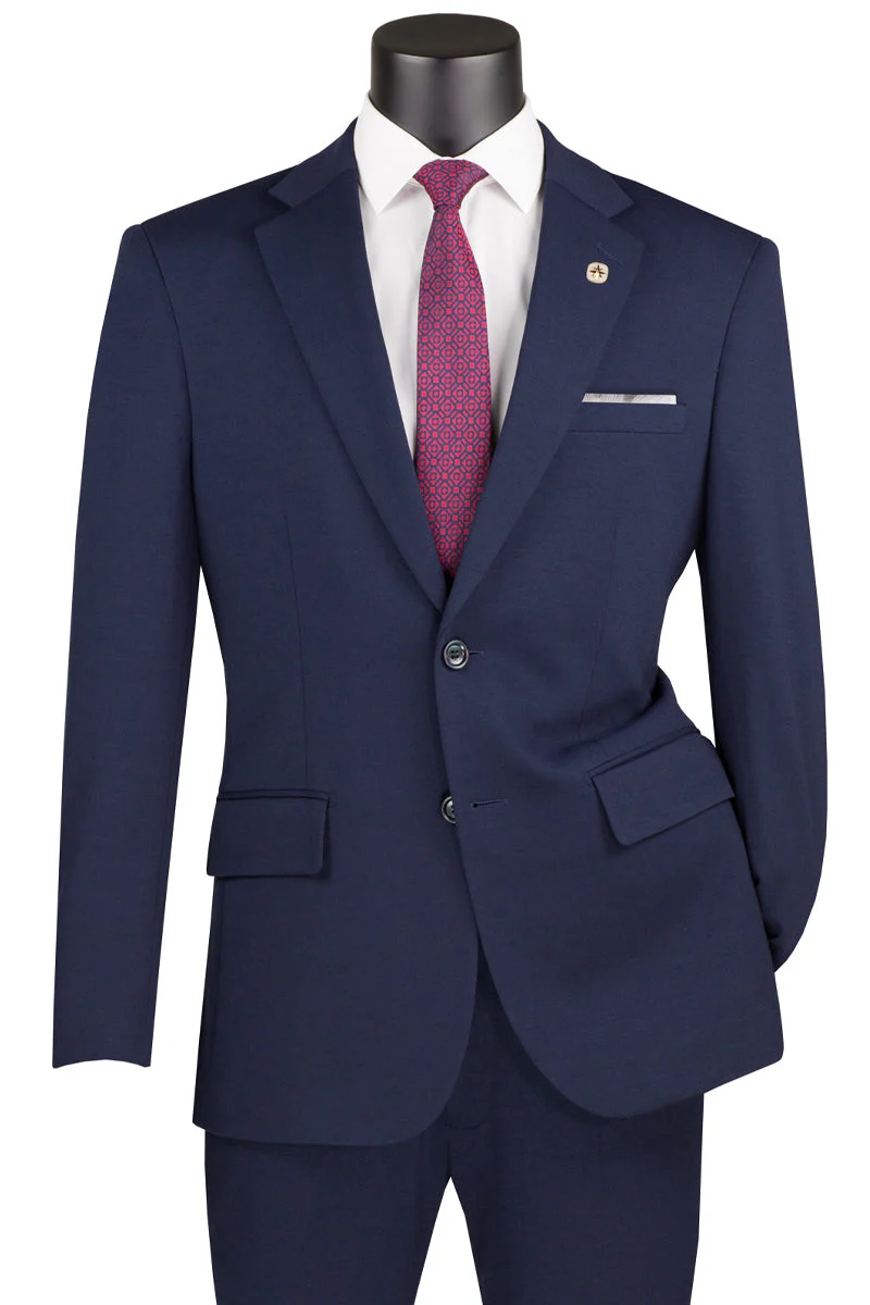 Men's Basic Slim Fit Ultra Stretch Wedding Suit in Navy Blue