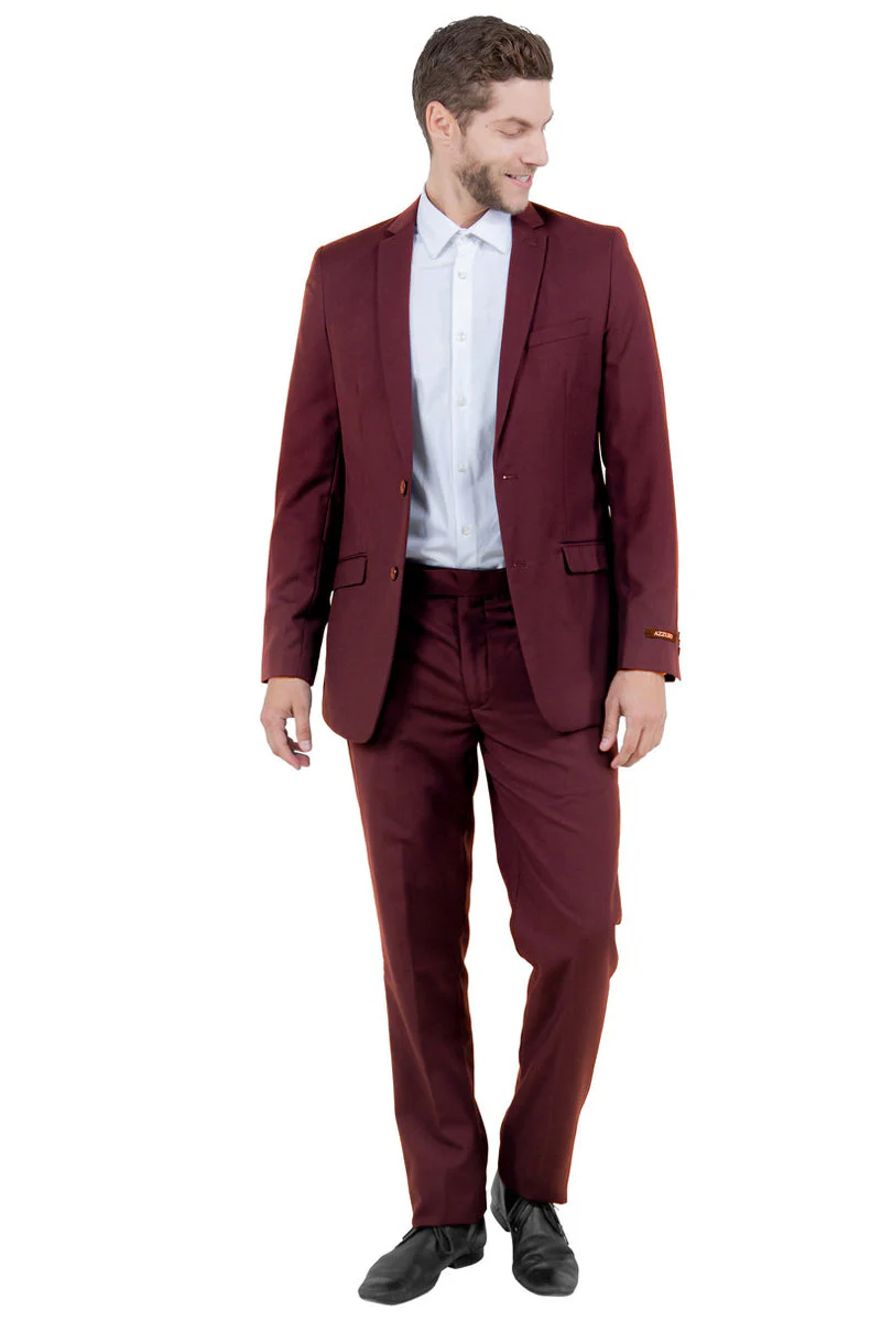 Men's Basic Slim Fit Vested Business Suit in Burgundy - Image 2