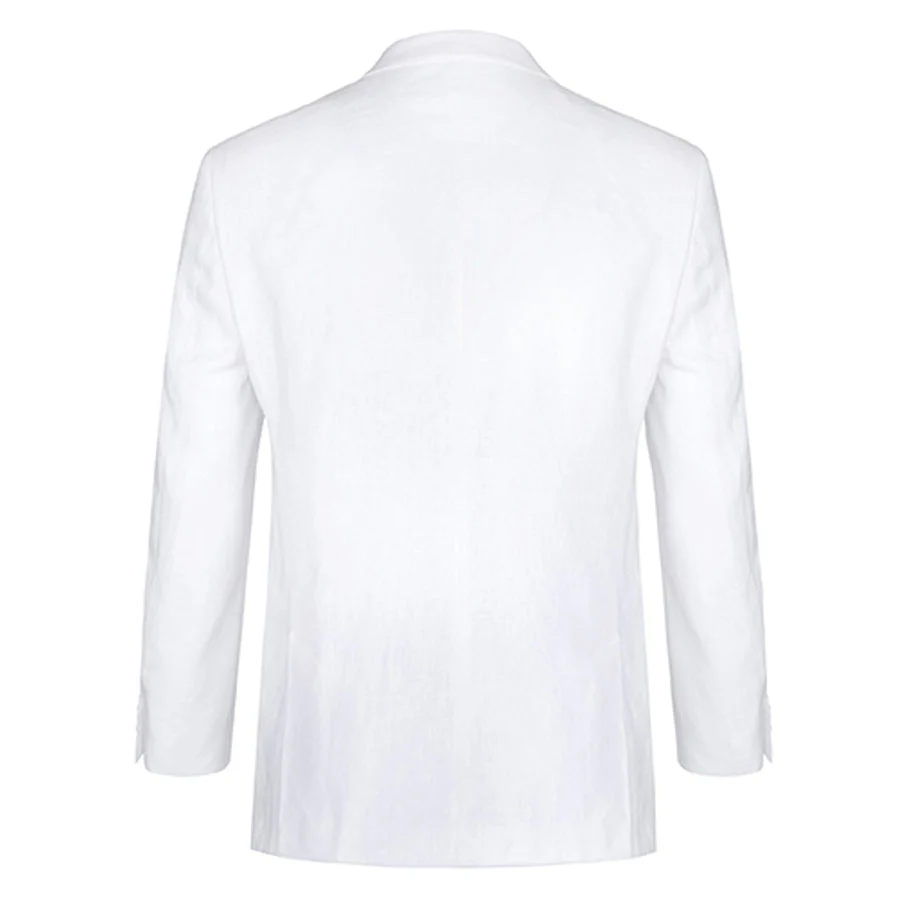 Mens Basic Two Button Classic Fit Linen Summer Suit in White - Image 3