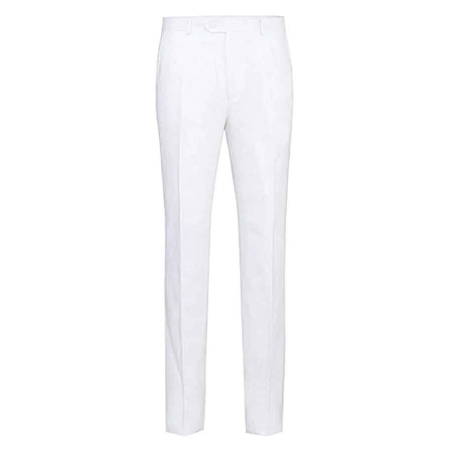 Mens Basic Two Button Classic Fit Linen Summer Suit in White - Image 4