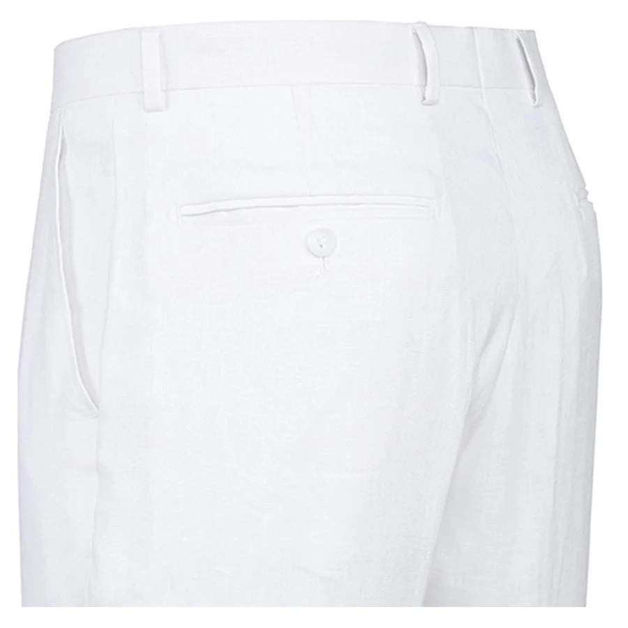 Mens Basic Two Button Classic Fit Linen Summer Suit in White - Image 5
