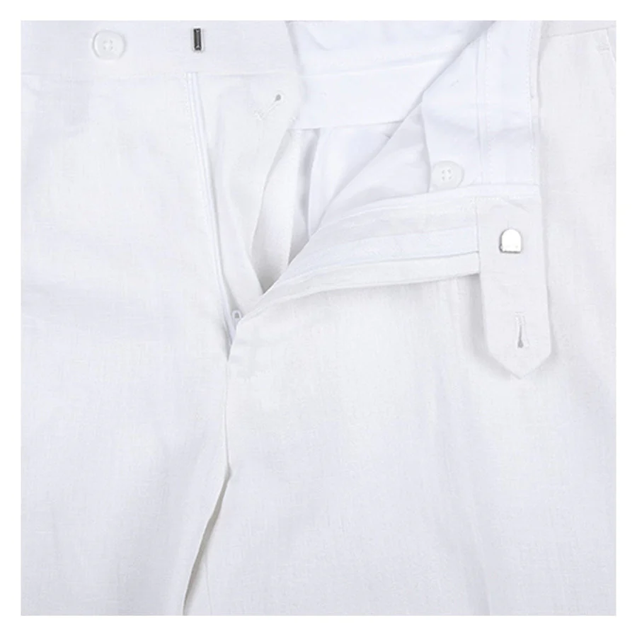 Mens Basic Two Button Classic Fit Linen Summer Suit in White - Image 6