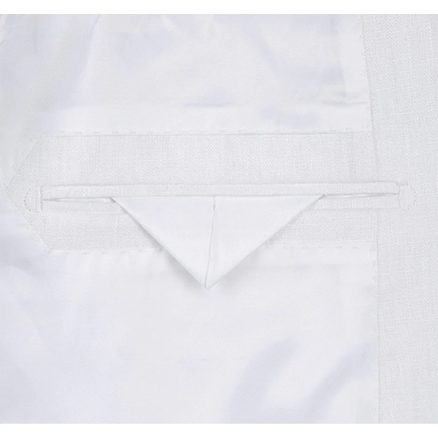 Mens Basic Two Button Classic Fit Linen Summer Suit in White - Image 7