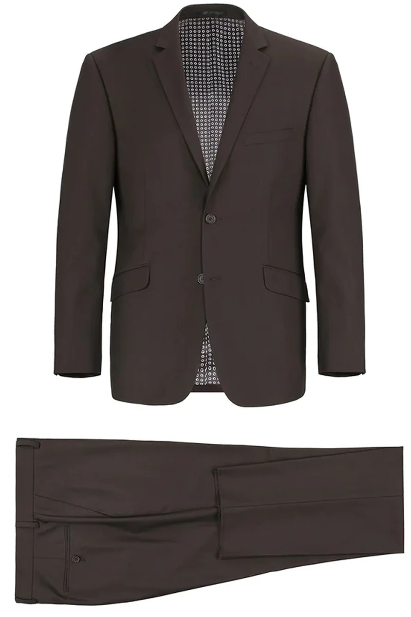 Mens Basic Two Button Classic Fit Suit in Brown