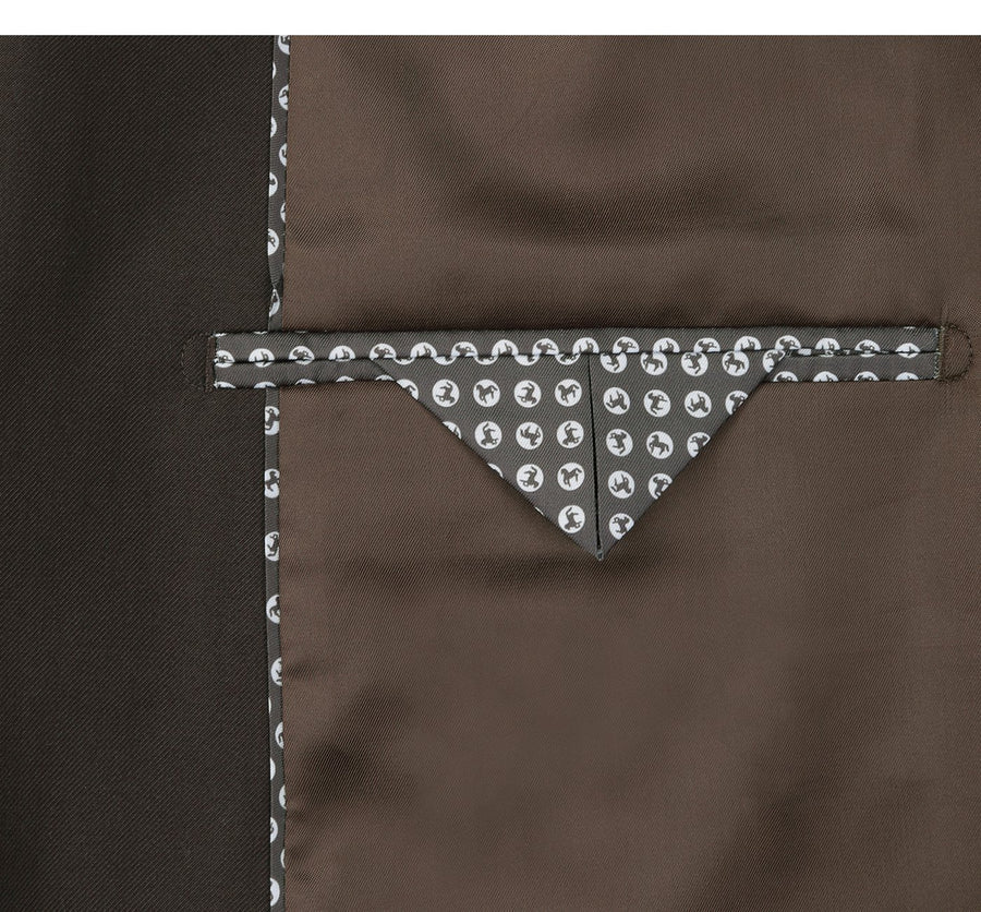 Mens Basic Two Button Classic Fit Suit in Brown - Image 2