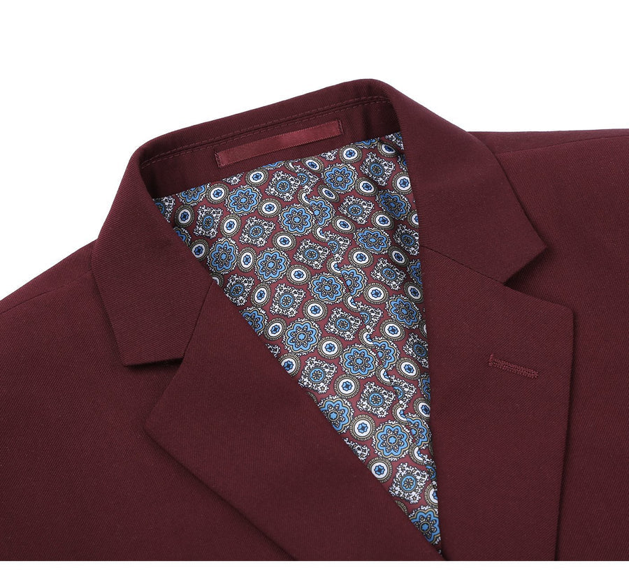 Mens Basic Two Button Classic Fit Suit with Optional Vest in Burgundy - Image 3