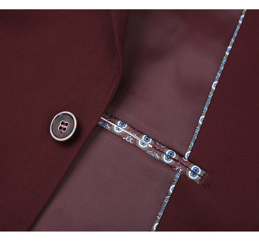 Mens Basic Two Button Classic Fit Suit with Optional Vest in Burgundy - Image 4