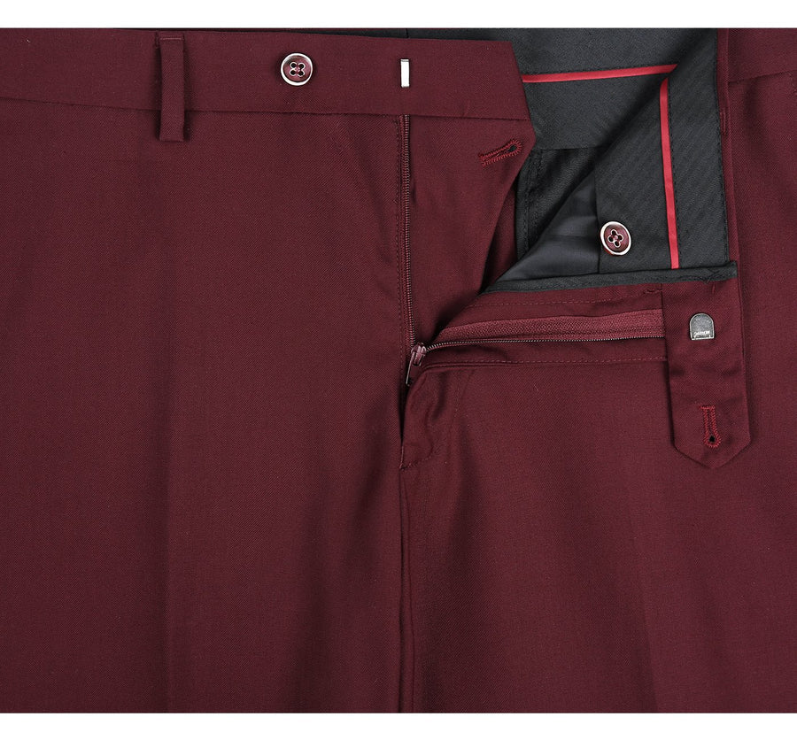 Mens Basic Two Button Classic Fit Suit with Optional Vest in Burgundy - Image 6