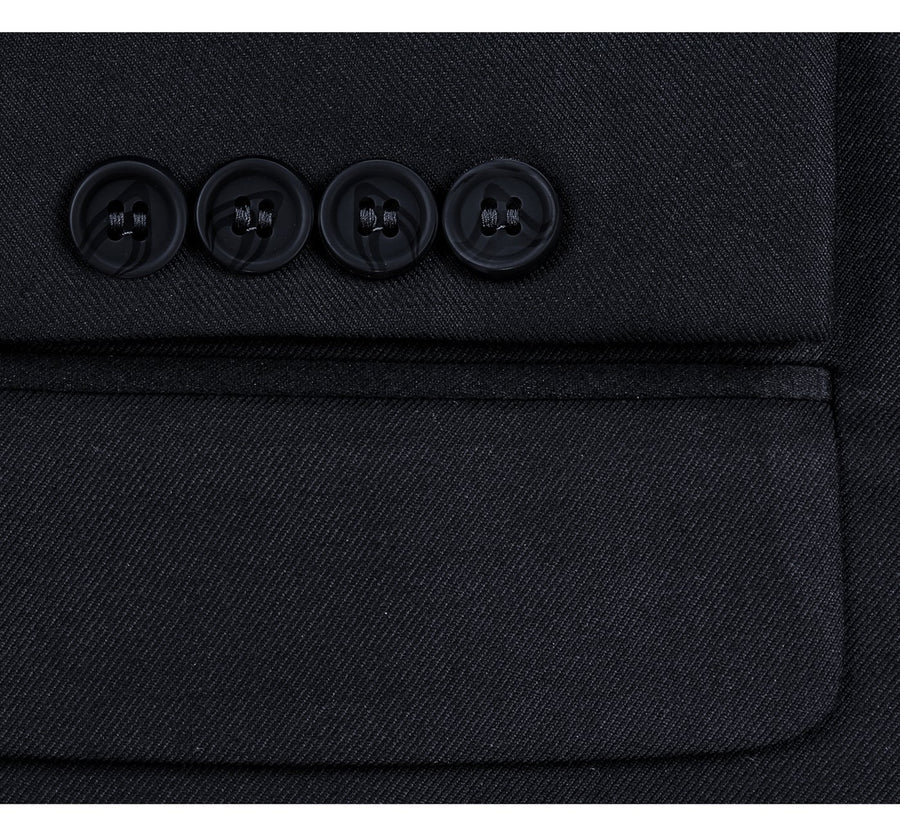 Mens Basic Two Button Classic Fit Suit with Optional Vest in Dark Navy Blue - Image 4