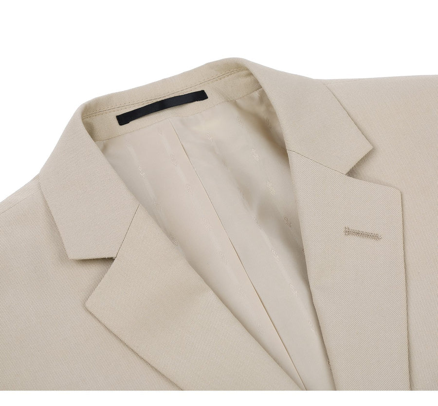 Mens Basic Two Button Classic Fit Suit with Optional Vest in Light Tan Beige - Image 3