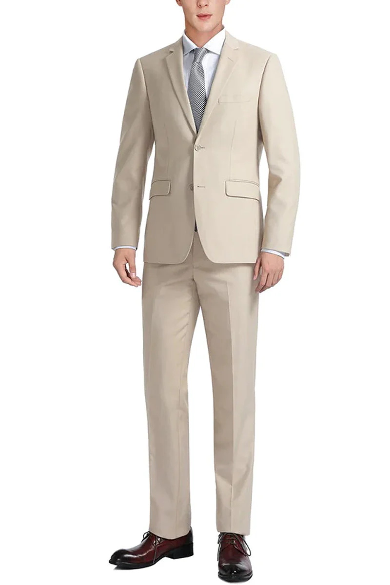 Mens Basic Two Button Classic Fit Suit with Optional Vest in Light Tan Beige | CLOSE OUT 48L